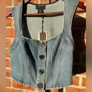 NWT House of Harlow 1960|| Denim Cropped Corset Vest Top with gold accents Small